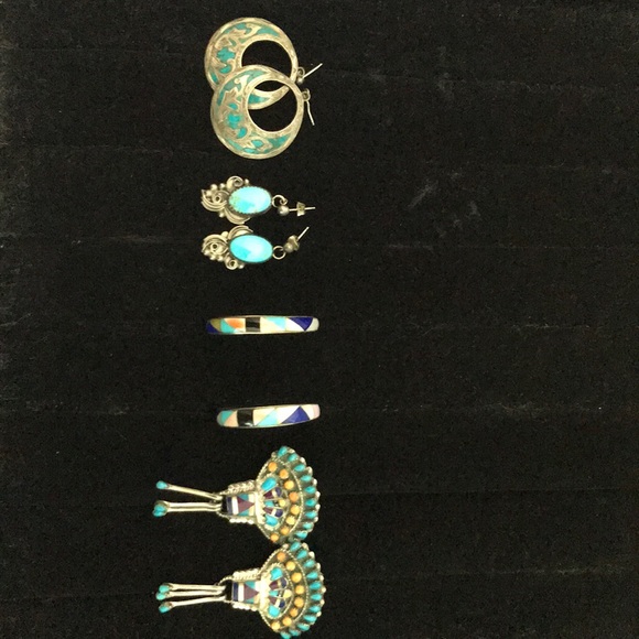 4 pairs: Turquoise & Sterling Earrings, Vintage - Picture 1 of 3